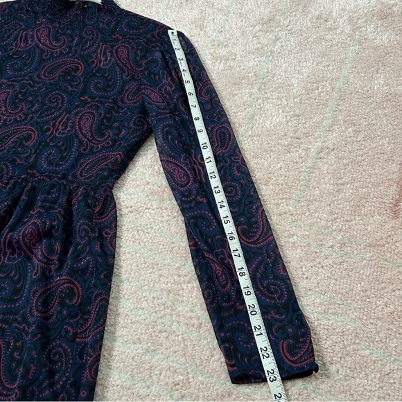 ModCloth Pink Navy Black and Gold Paisley Mini Dress Long Sleeves Size Small - Picture 12 of 13